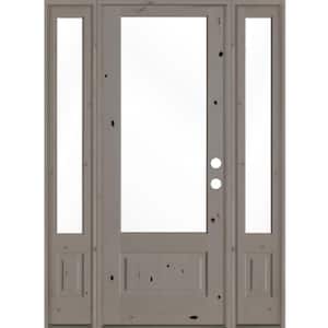 64 in. x 96 in. Farmhouse Knotty Alder Left-Hand/Inswing 3/4 Lite Clear Glass Grey Stain Wood Prehung Front Door w/DSL