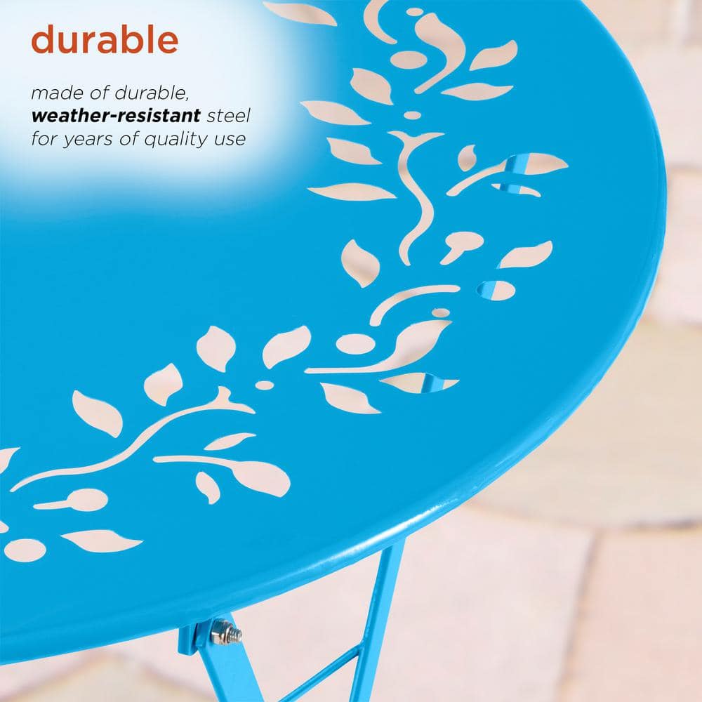 Bright Blue Steel 3-Piece Folding Bistro Patio Set
