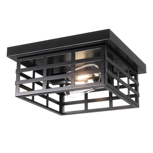 aiwen 11.81 in. 2-Light Square Industrial Flush Mount Ceiling Light Farmhouse Close to Ceiling Light