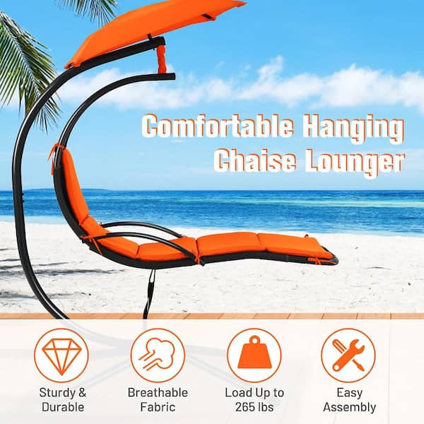 Metal Outdoor Patio Chaise Lounge Chair with Orange Canopy Cushions