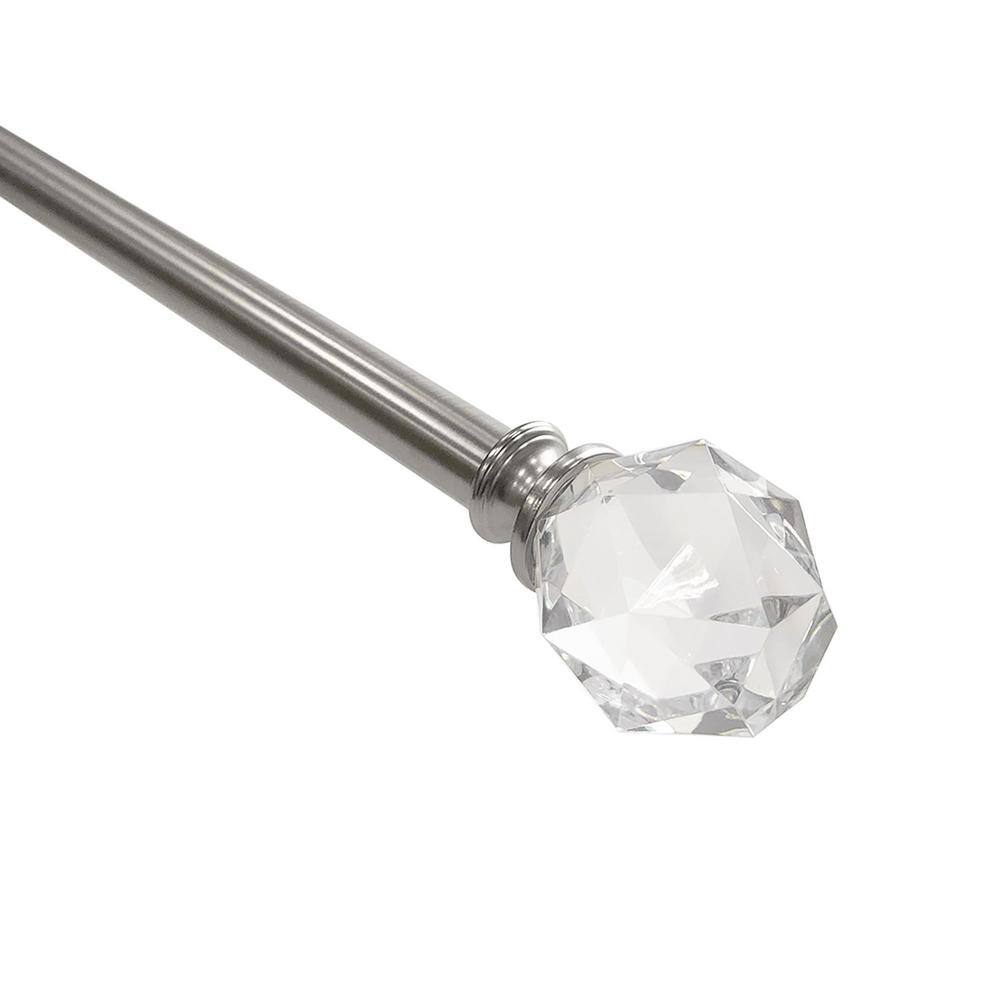 Brushed Nickel Curtain Rod with Faceted Crystal Finials, 36-66 inch