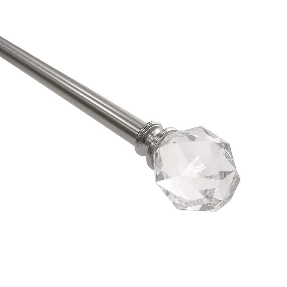 Brushed Nickel Curtain Rod with Faceted Crystal Finials, 66-120"
