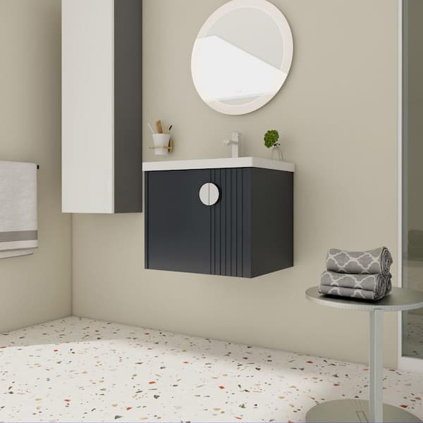 Anky 23.8 in. W x 18.5 in. D x 20.69 in. H Single Sink Bath Vanity in Black with White Ceramic Top