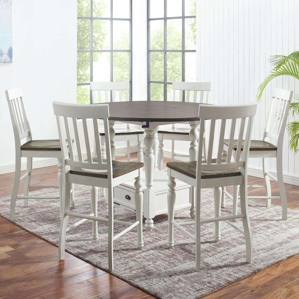 Ivory and Dark Oak 7-Piece Counter Height Dining Set