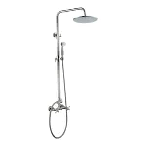 10 in. Shower System 1-Spray Patterns Dual Wall Mount Shower Heads with 2.5 GPM Brushed Nickel - Exposed Pipe