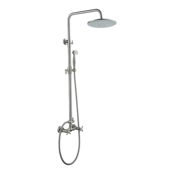 Boyel Living 10 in. Shower System 1-Spray Patterns Dual Wall Mount Shower Heads with 2.5 GPM Brushed Nickel - Exposed Pipe