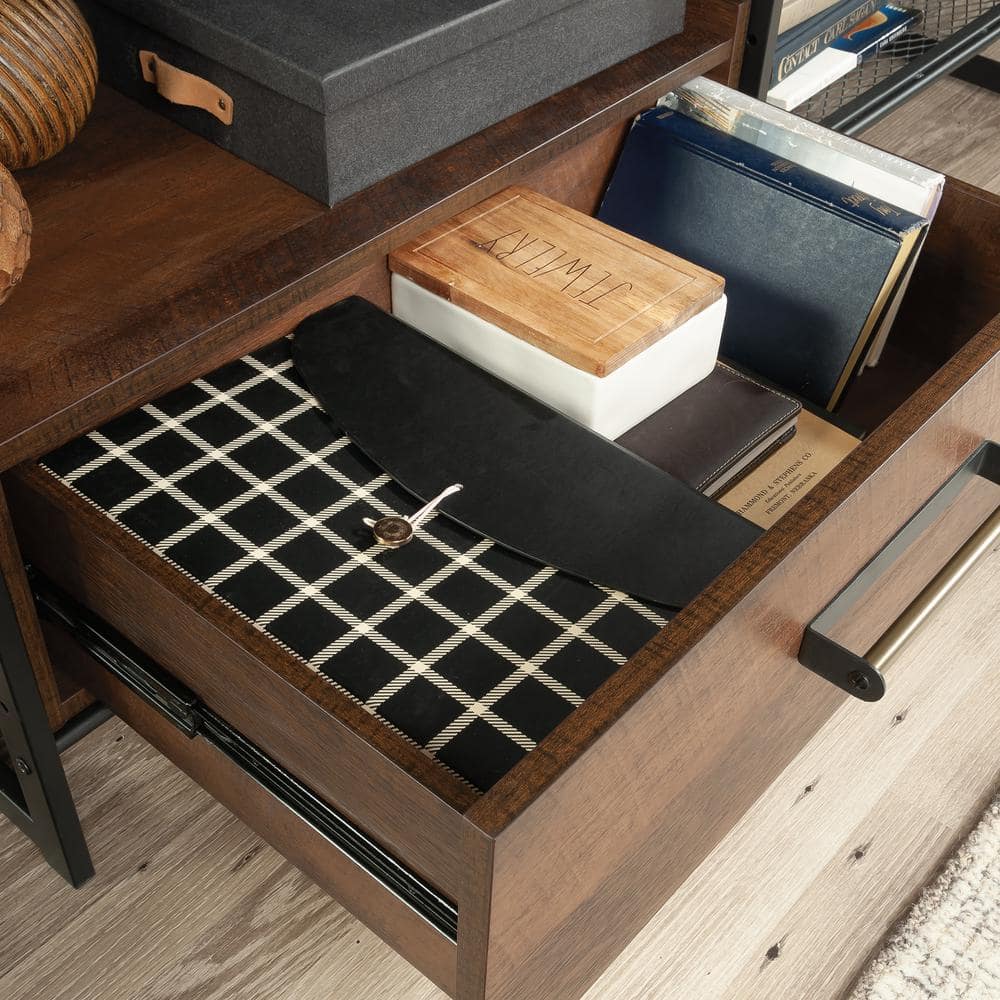 36.25" Barrel Oak Adjustable Bookcase with Metal Frame