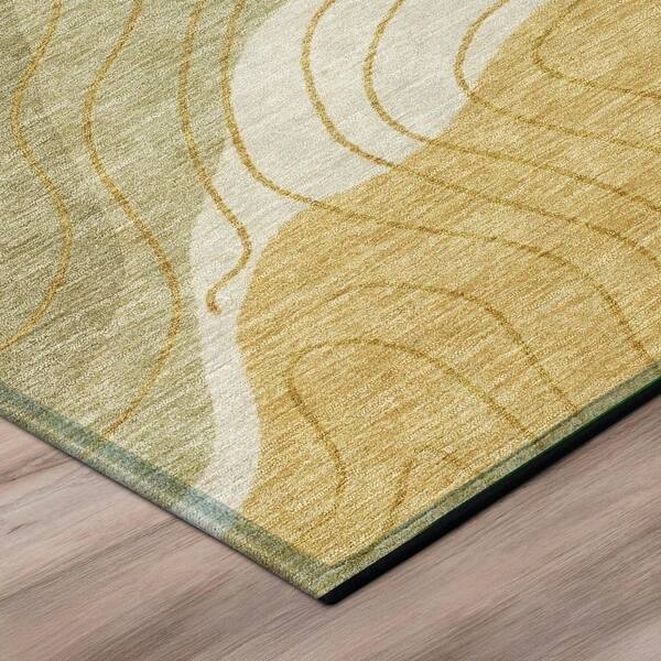 Chantille Machine Washable Indoor/Outdoor Abstract ACN3016 Gold 8 ft. x 8 ft. Round Rug