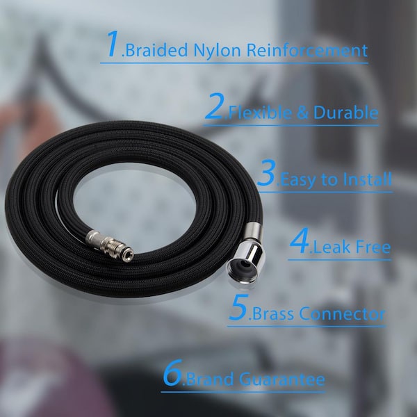 G1/2 Faucet Hose Replacement, Nylon Braided PVC Pullout Hose 4.9ft, Flexible Kitchen Sink Hose For Bathroom And Household Faucets, Anti-Rupture And Explosion Proof