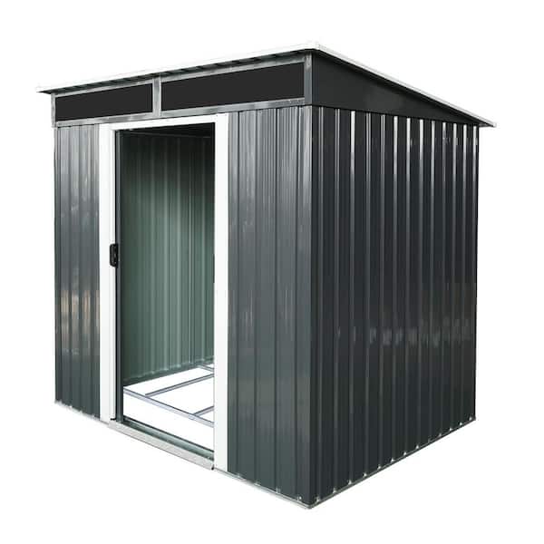 6ft x 5ft Metal Storage shed with Sliding Doors and Transparent plate for Garden Lawn (Black and White) (30 sq. ft.)