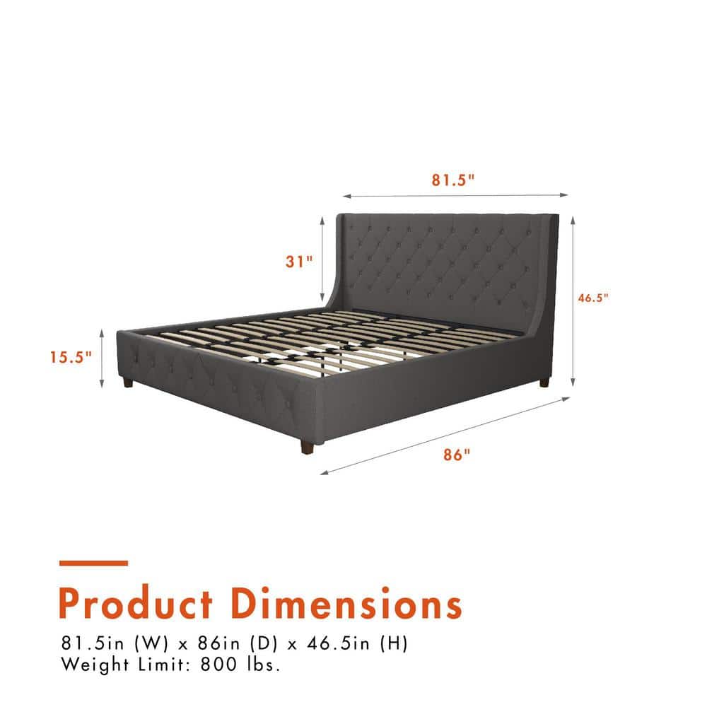 King Gray Linen Tufted Upholstered Bed with Metal Frame