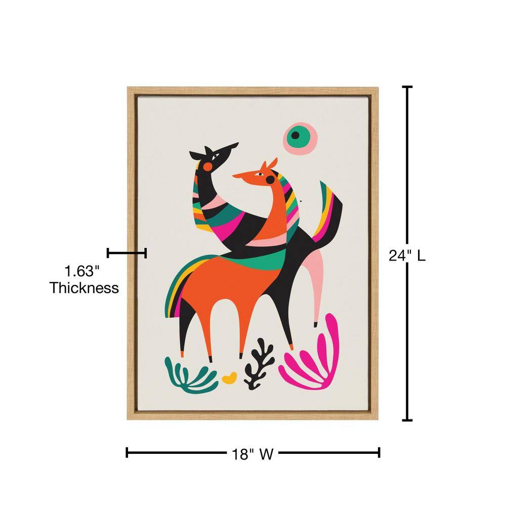 Colorful Dancing Horses Canvas Print with Natural Frame