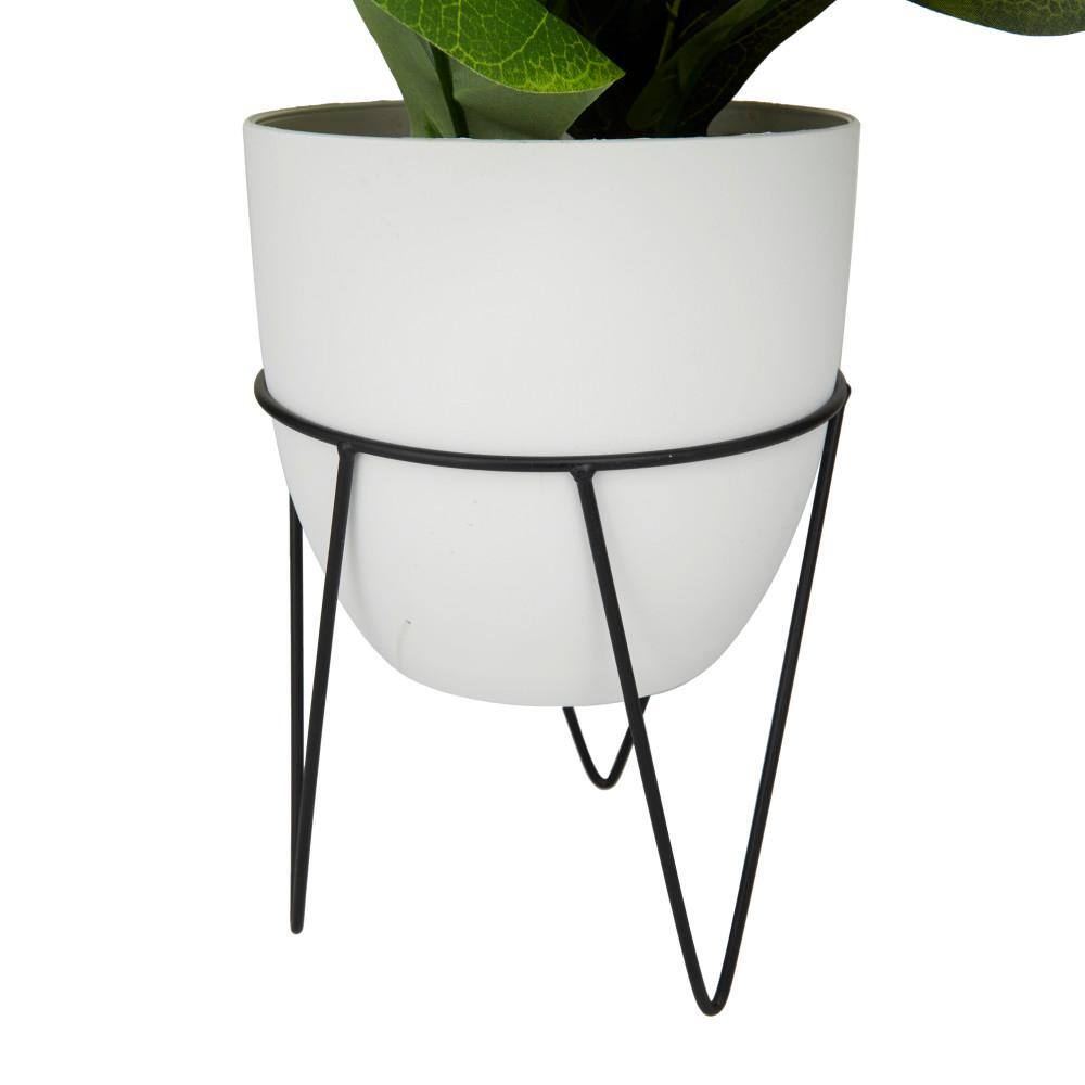 19.25'' Green Faux Pilea Plant in White Metal Pot