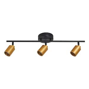 2 ft. 1470 Lumens Brass And Black Modern LED Track Light, 7-Watt 3 Bulb Fixed Rail With Rotating Heads, 3000K