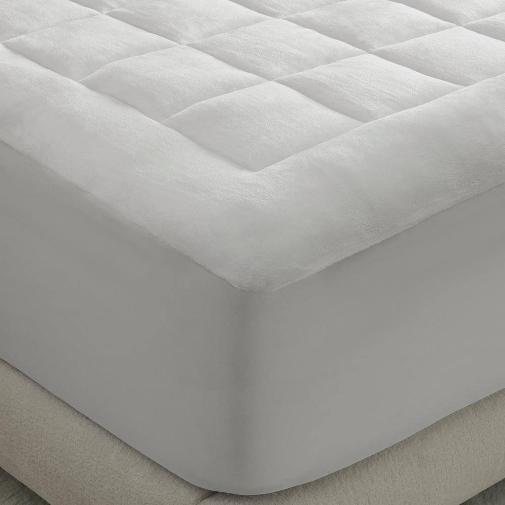Full White Plush Down Alternative Waterproof Mattress Pad