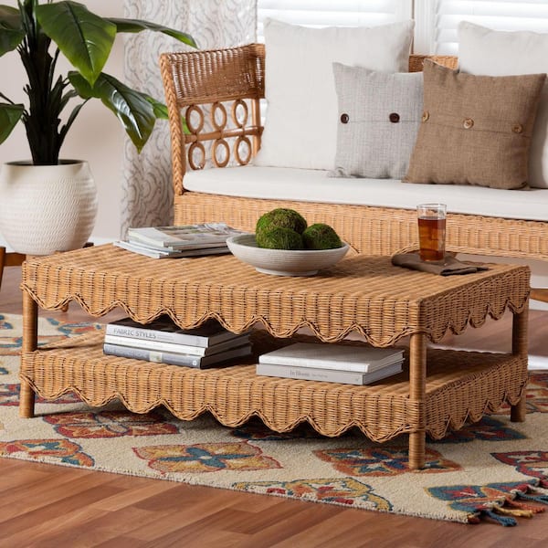 bali & pari Oteria 43.3 in. Light Honey Rectangle Rattan/Wicker