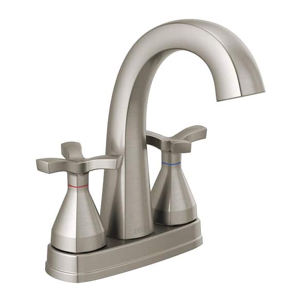 Delta Stryke 4 in. Centerset 2-Handle Bathroom Faucet with Metal Drain Assembly in Stainless