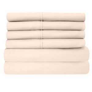 6-Piece Cream Super-Soft 1600 Series Double-Brushed California King Microfiber Bed Sheets Set