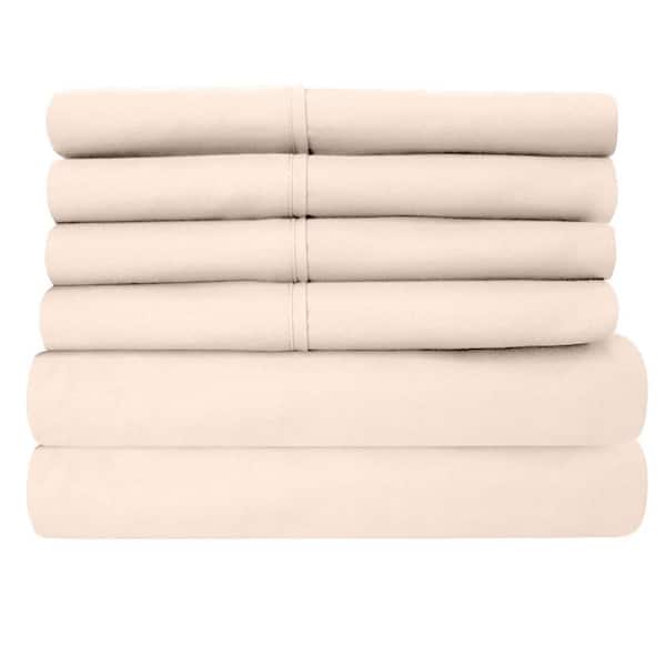 Luxury Home 6-Piece Cream Super-Soft 1600 Series Double-Brushed Full Microfiber Bed Sheets Set