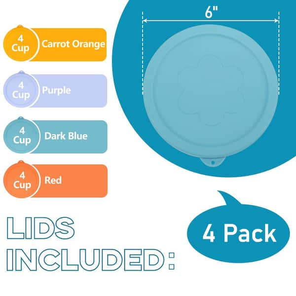 Silicone Replacement Lids Storage Cover with Microwave, Dishwasher and Freezer Safe for Kitchen and Glass Bowls (4-Pack)