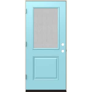 36 in. x 80 in. Right-Hand 1/2 Lite Streamed Ripple Glass Caribbean Blue Fiberglass Prehung Front Door