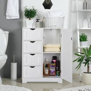 23.6 in. W x 11.8 in. D x 31.6 in. H White Freestanding Linen Cabinet with Adjustable Shelf and 4-Drawer