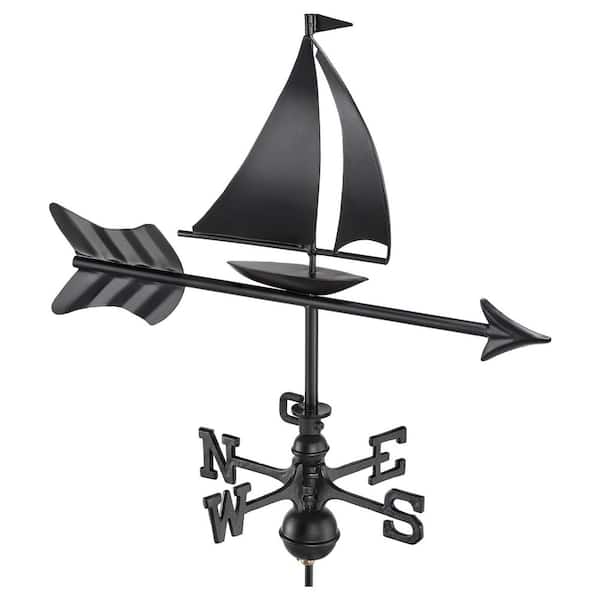 Modern Farmhouse-Inspired Sailboat Cottage/Shed Size Weathervane 8803KR with Roof Mount Black Finish