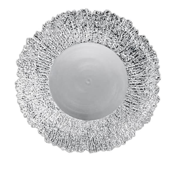 13 in. Silver Charger Plates Set of 12, Plastic Reef Serving Chargers for Dinner, Lightweight, Durable and Easy Maintain