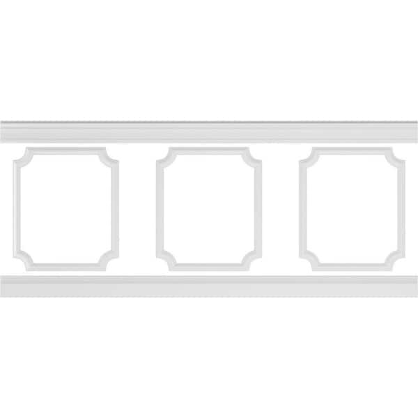 Ekena Millwork 94 1/2 in. (Adjustable 40 in. to 44 in.) 26 sq. ft. Polyurethane Ashford Scalloped Panel Wainscot Kit Primed