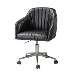 Luisa Black Vegan Leather Ergonomic Height-Adjustable Tufted Stitching Swivel Office Chair with Gold Metal Base
