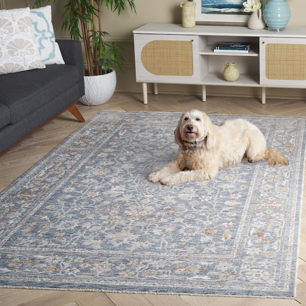 SAFAVIEH Mason 6 ft. x 6 ft. Blue/Beige Floral Ornate Border