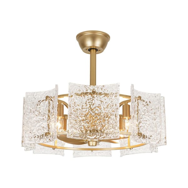 Signorelli 23.23 in. 4-Light Modern Clear Rippled Glass Drum Indoor Ceiling Fan Lighting with Remote and ABS Blades