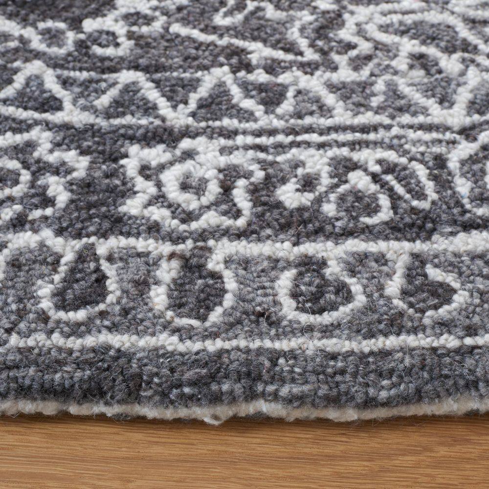 Black Round Hand-Tufted Wool Medallion Area Rug