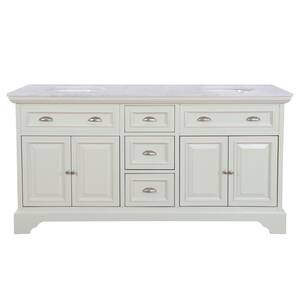 Sadie 67 in. W x 21.5 in. D Vanity in Matte Pearl with Marble Vanity Top in Natural White with White Sink