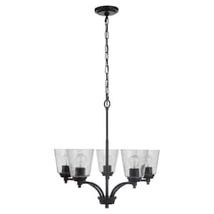 Tyler 5-Light Flat Black Finish with Seeded Glass Transitional Chandelier for Kitchen/Dining/Foyer No Bulb Included
