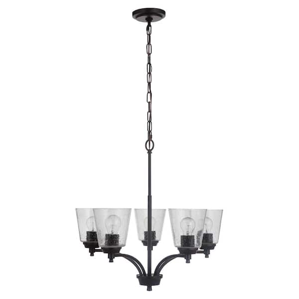 CRAFTMADE Tyler 5-Light Flat Black Finish with Seeded Glass Transitional Chandelier for Kitchen/Dining/Foyer No Bulb Included