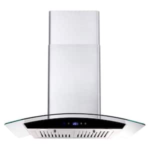 30 in. Silver Wall Mounted Ducted Range Hood 700CFM Tempered Glass Touch Panel Control Vented LEDs with light