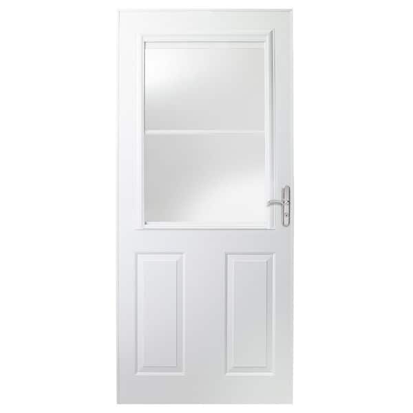 Andersen 400-Series 32 in. x 80 in. White Universal 1/2-Light Retractable Aluminum Storm Door with Nickel Hardware
