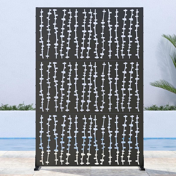 Lirago 72 in. H x 47 in. W Outdoor Metal Privacy Screen Garden Fence Vine Pattern Wall Applique in Black