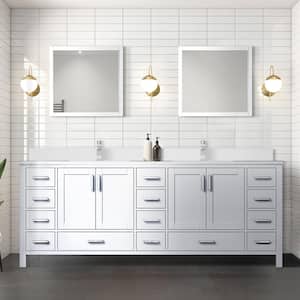 Jacques 84 in. W x 22 in. D White Double Bath Vanity, White Quartz Top, and 34 in. Mirrors