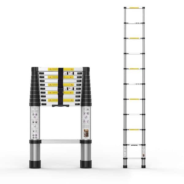 10.5 ft. Telescoping Aluminum Extension Ladder with Carry Bag, Heavy Duty 300 lb. Max Capacity for Outdoor Indoor Use