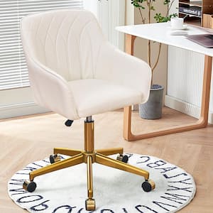 Office Chair Faux Leather Ergonomic with Back Support-Adjustable Height Vanity Desk Chair in White with Arms