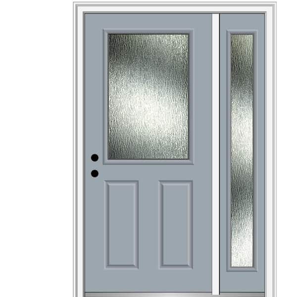MMI Door 53 in. x 81.75 in. Right-Hand Inswing 1/2 Lite Rain Glass Painted Storm Cloud Prehung Front Door on 4-9/16 in. Frame