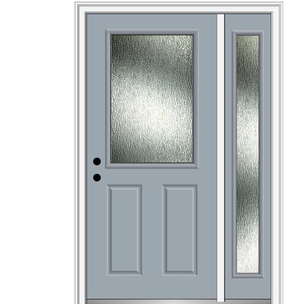 MMI Door 50 in. x 80 in. Right-Hand Inswing Rain Glass Storm Cloud Fiberglass Prehung Front Door on 6-9/16 in. Frame
