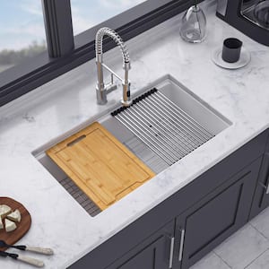 32 in. L x 19 in. W Undermount Single Bowl Quartz/Granite Composite Kitchen Sink with Workstation in Matte White