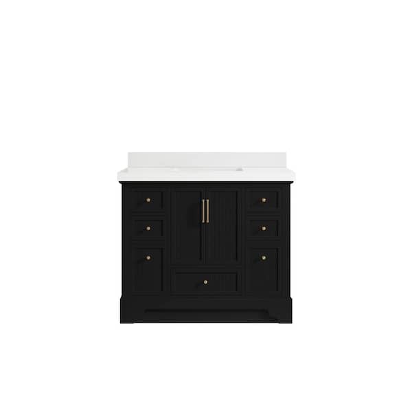 Willow Collections Alys 42 in. W x 22 in. D x 36 in. H Single Sink Bath Vanity in Black with 2 in. White Quartz Top
