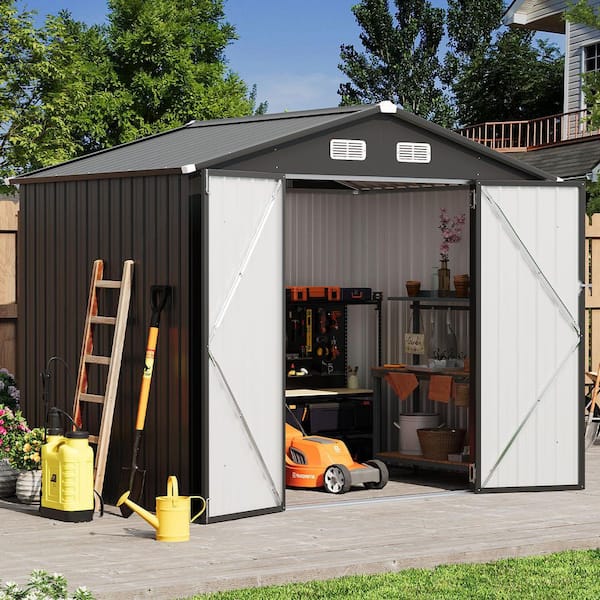 8 ft. W x 6 ft. D Metal Storage Shed with Lockable Doors Galvanized Steel Frame for Patio (49 sq. ft.)