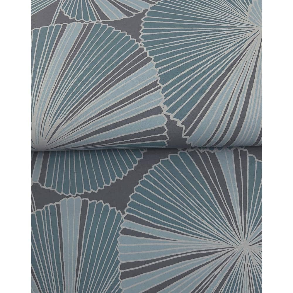 Layered Deep Blue and Charcoal Lily Pads Wallpaper