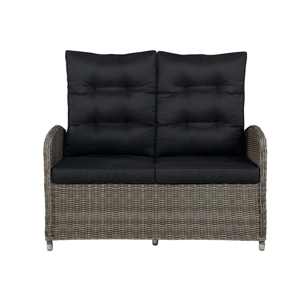 Monaco 1-Piece All-Weather Wicker Outdoor Reclining Loveseat with Dark Gray