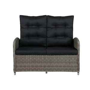 Monaco 1-Piece All-Weather Wicker Outdoor Reclining Loveseat with Dark Gray Cushions